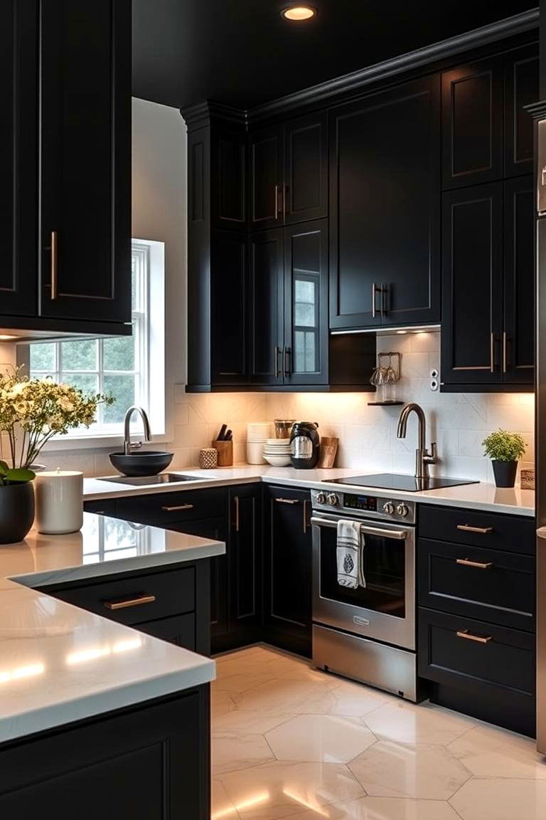 Chic Black Kitchen Elegance - 24 Black Room Ideas