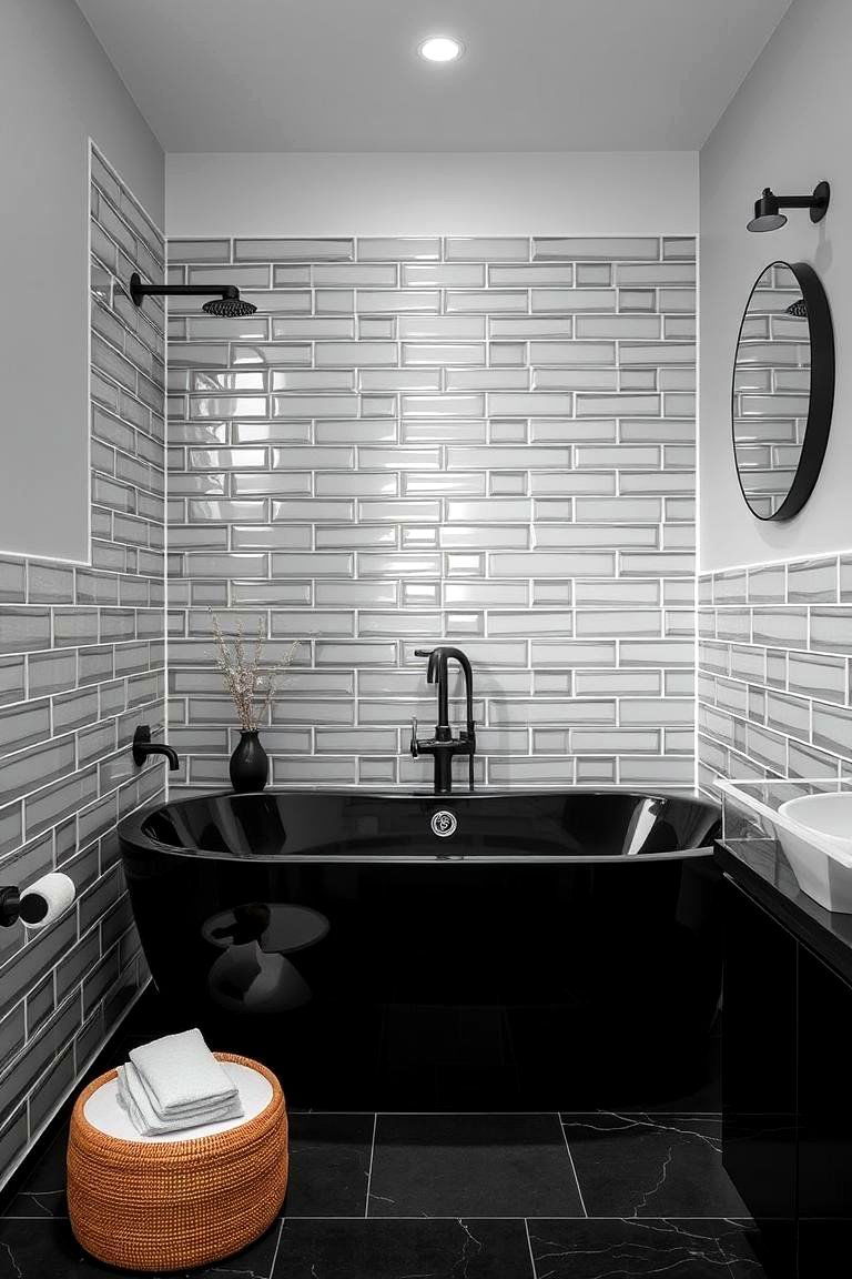 Chic Black Tile Surround - 24 Bathtub Surround Ideas