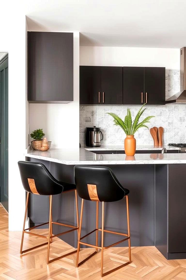 Chic Black and Copper Bar Stools - 24 black and copper kitchen ideas