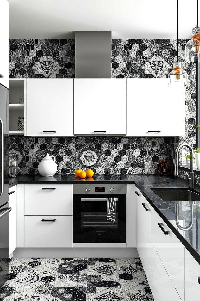 Chic Black and Gray Mosaic Tiles - 24 Gray and Black Kitchen Ideas