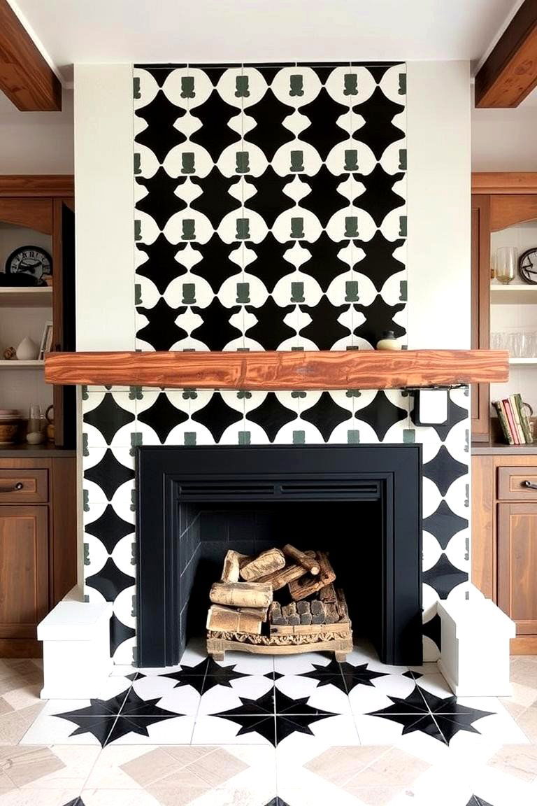 Chic Black and White Contrast - 24 Farmhouse Fireplace Tile Ideas