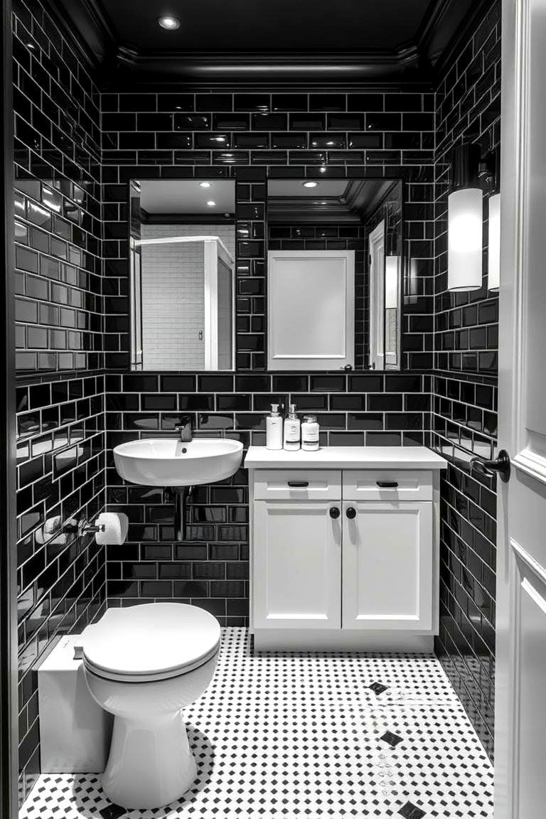 Chic Black and White Contrast - 24 Black Bathroom Ideas