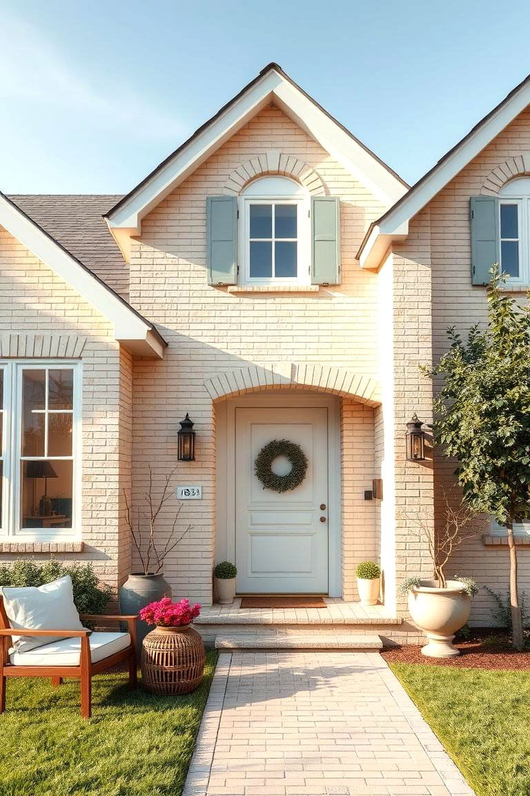 Chic Blonde Brick and Pastel Tones - 24 Blonde Brick House Color Schemes