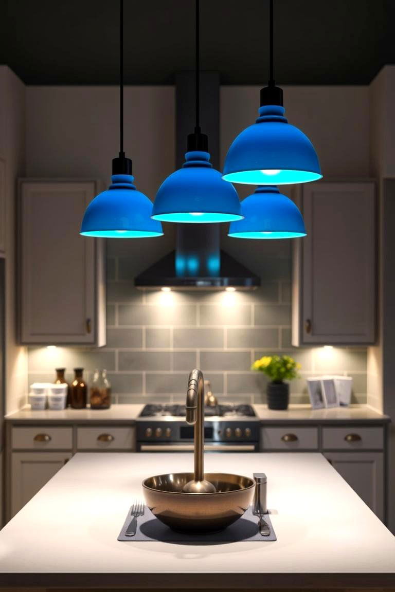 Chic Blue Pendant Lighting - 24 Blue and White Kitchen Ideas