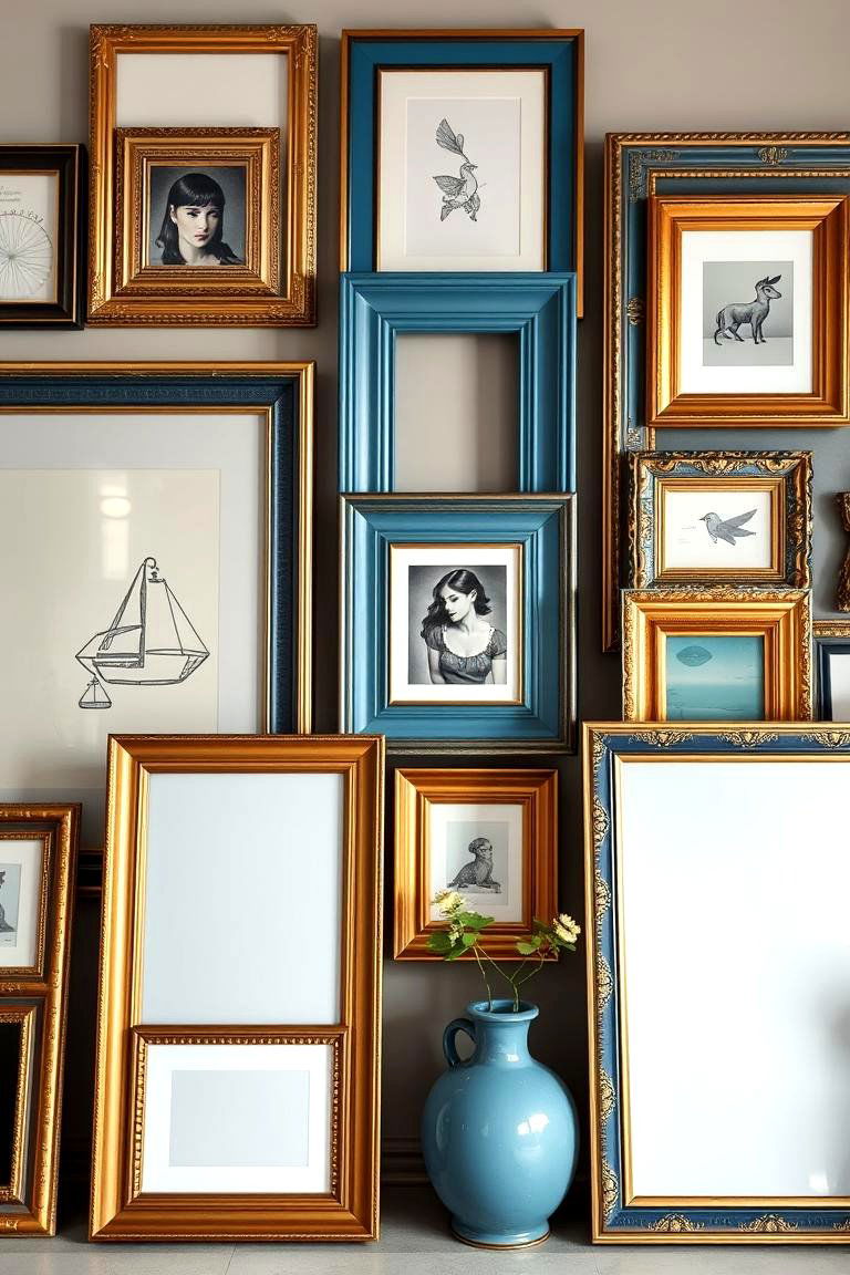 Chic Blue and Gold Art Displays - 24 Blue and Gold Bedroom Ideas