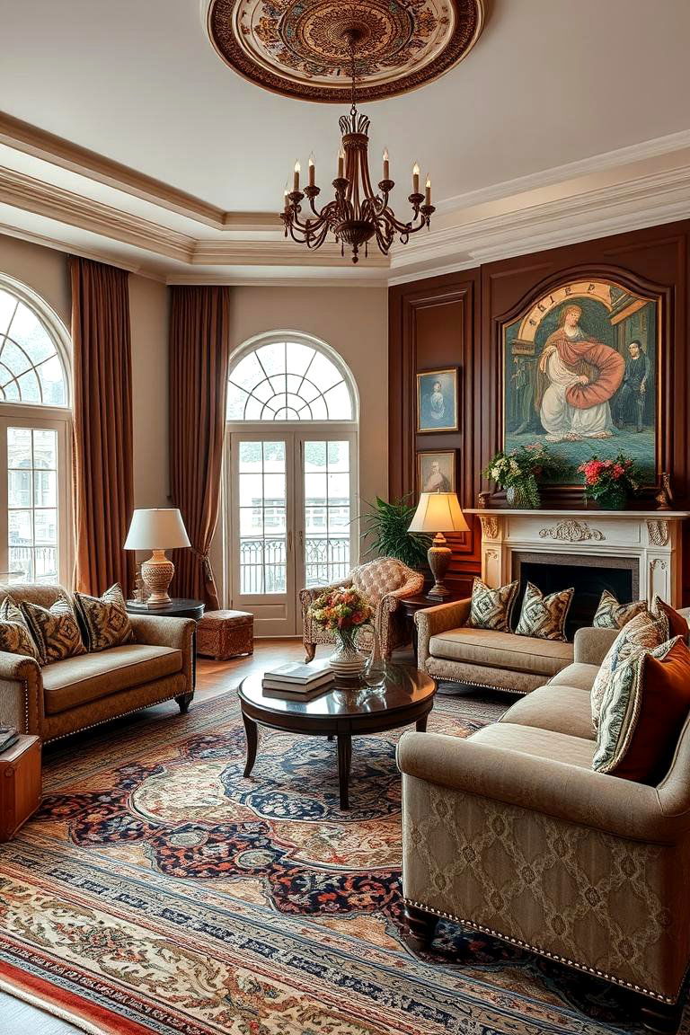 Chic Brown with Patterned Rugs - 24 Brown Living Room Ideas