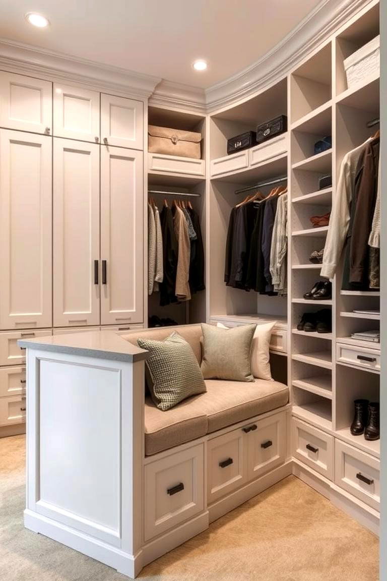 Chic Closet Island with Built In Seating - 24 Closet Island Ideas