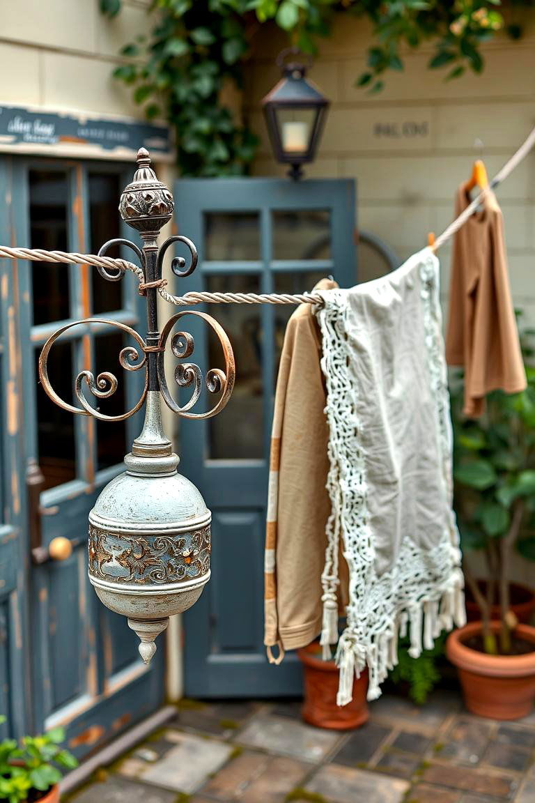 Chic Clothesline with Vintage Elements - 24 Outdoor Clothesline Ideas