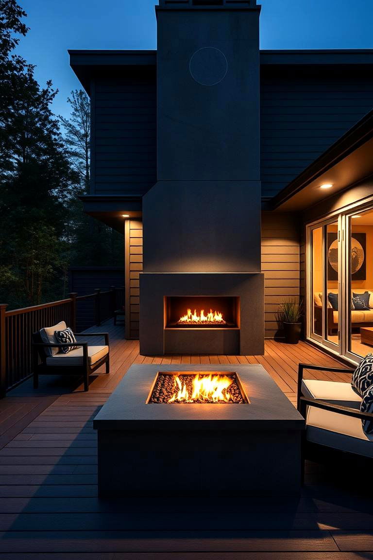 Chic Contemporary Fire Feature - 24 Covered Deck With Fireplace Ideas