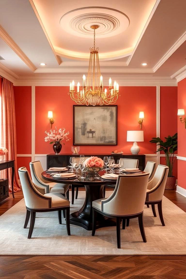 Chic Coral Dining Room - 24 Colorful Room Ideas