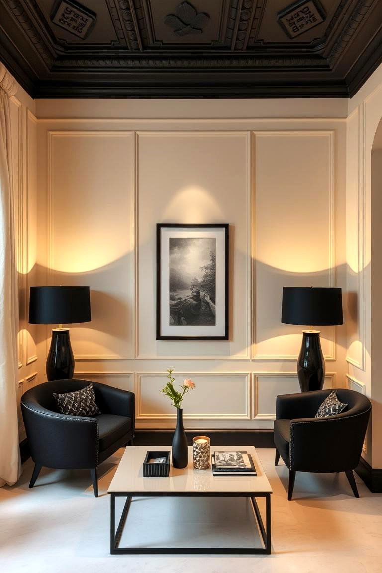 Chic Cream Walls with Black Accents - 24 Cream and Black Living Room Ideas