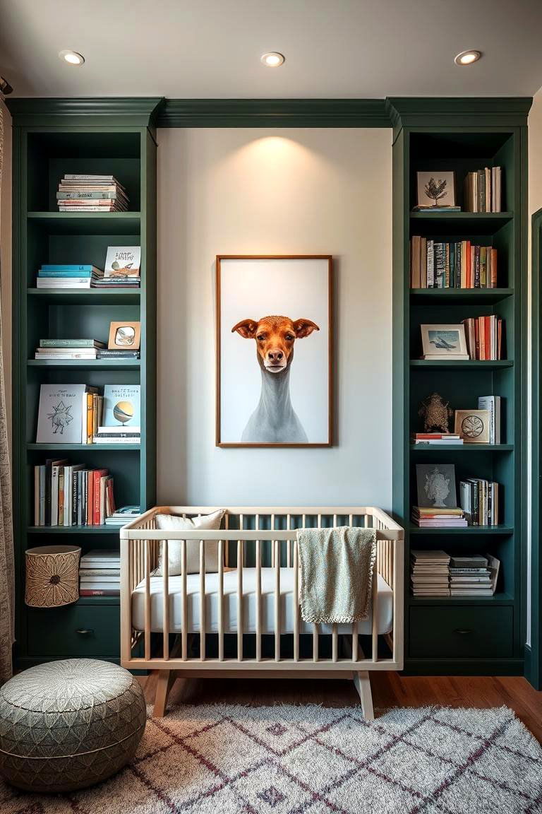 Chic Dark Green Bookshelf Displays - 24 Dark Green Nursery Ideas