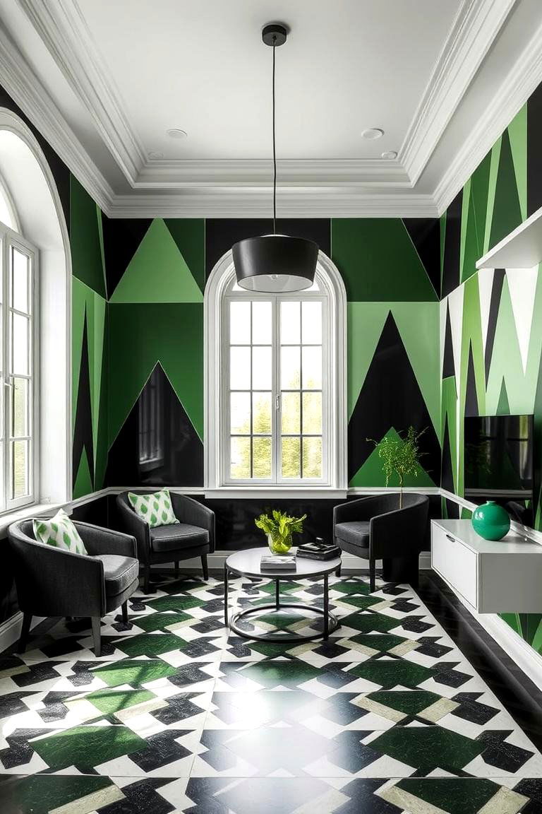 Chic Geometric Designs in Black and Green - 24 Black and Green Bedroom Design Ideas
