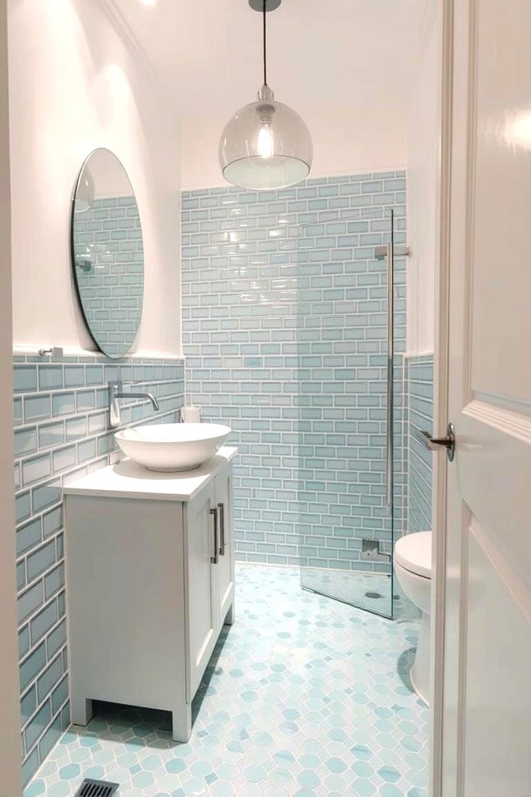 Chic Glass Tile - 24 Small Bathroom Flooring Ideas
