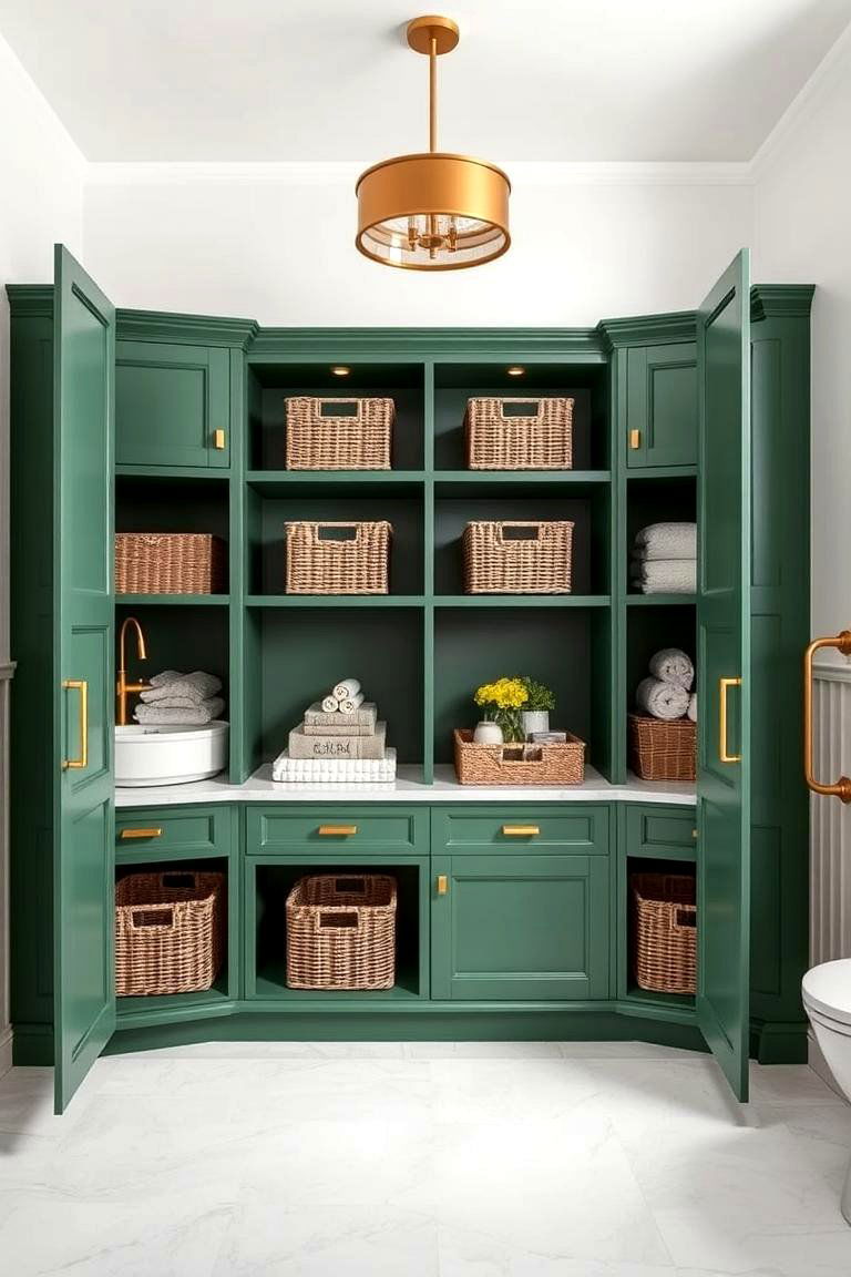 Chic Green and Gold Storage Solutions - 24 Green and Gold Bathroom Ideas