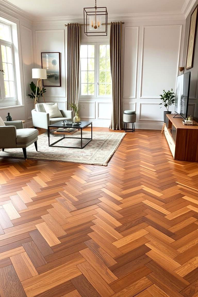 Chic Herringbone Pattern - 24 Living Room Wood Floor Ideas