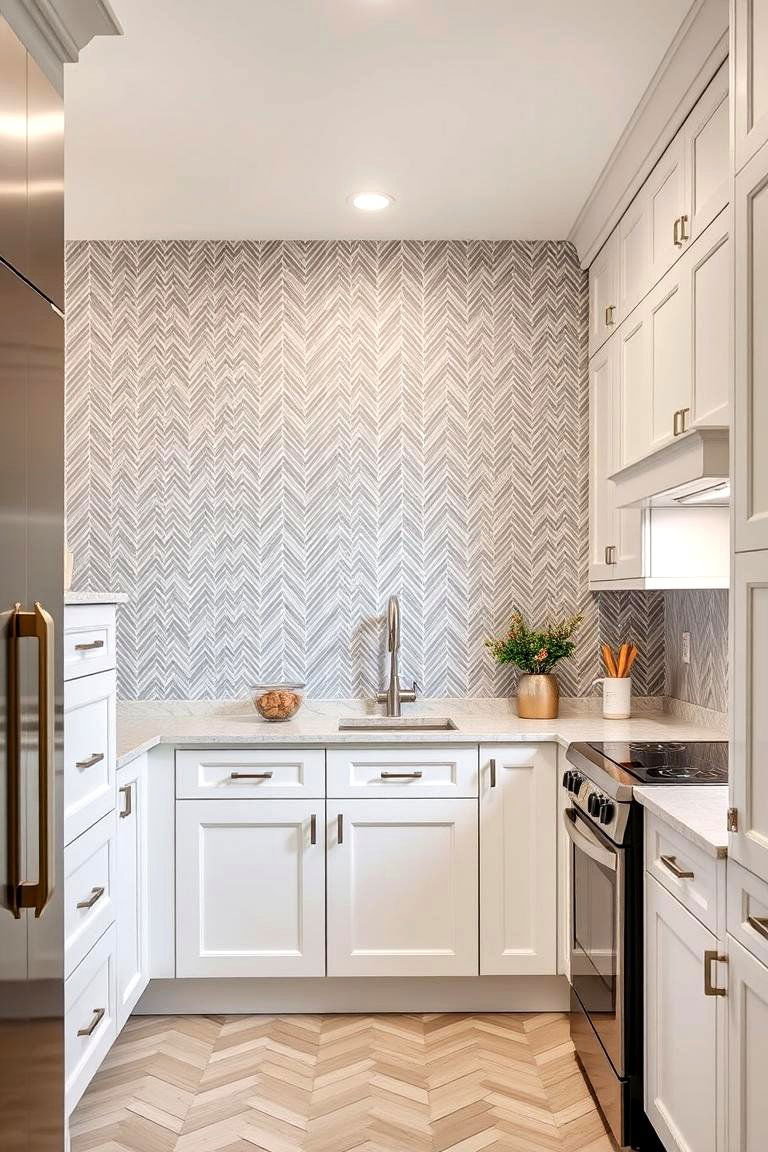 Chic Herringbone Pattern Play - 24 Kitchen Wallpaper Ideas
