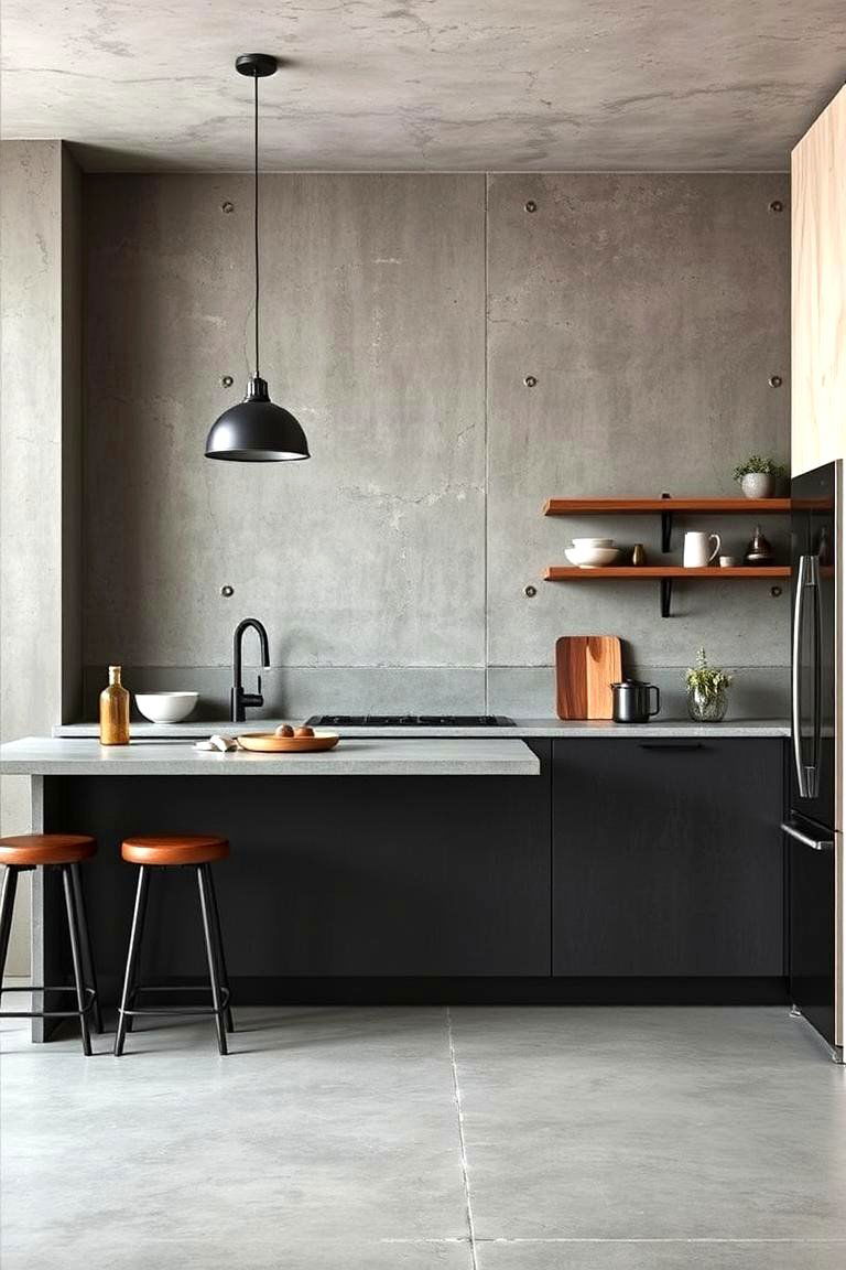Chic Industrial Concrete - 24 Concrete Floor Kitchen Ideas