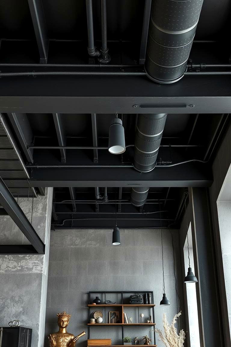 Chic Industrial Elegance - 24 Black Ceiling With Grey Walls