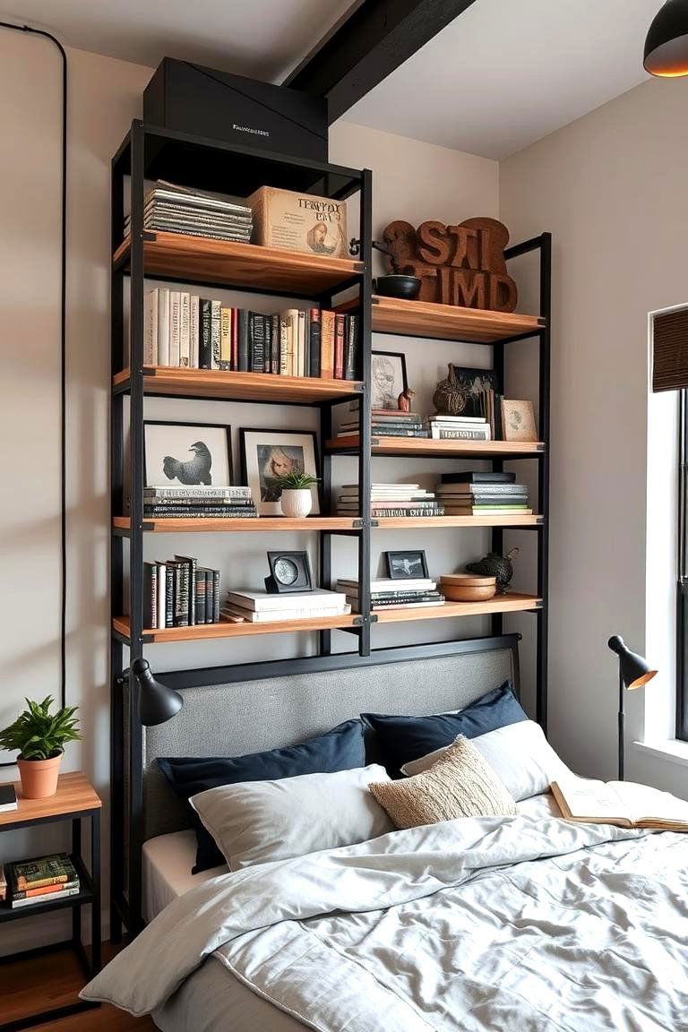 Chic Industrial Shelving - 24 Hipster Bedroom Ideas
