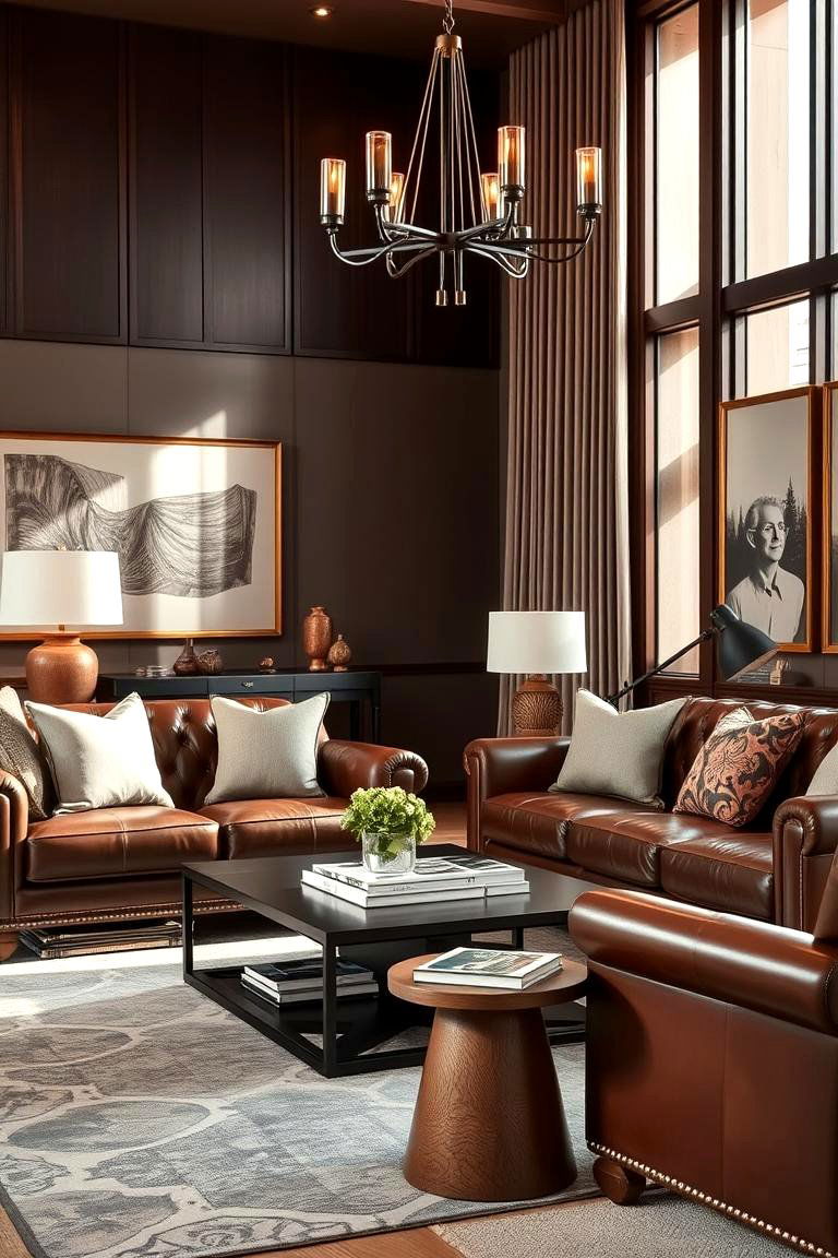 Chic Leather Seating Sophistication - 24 Preppy Living Room Ideas