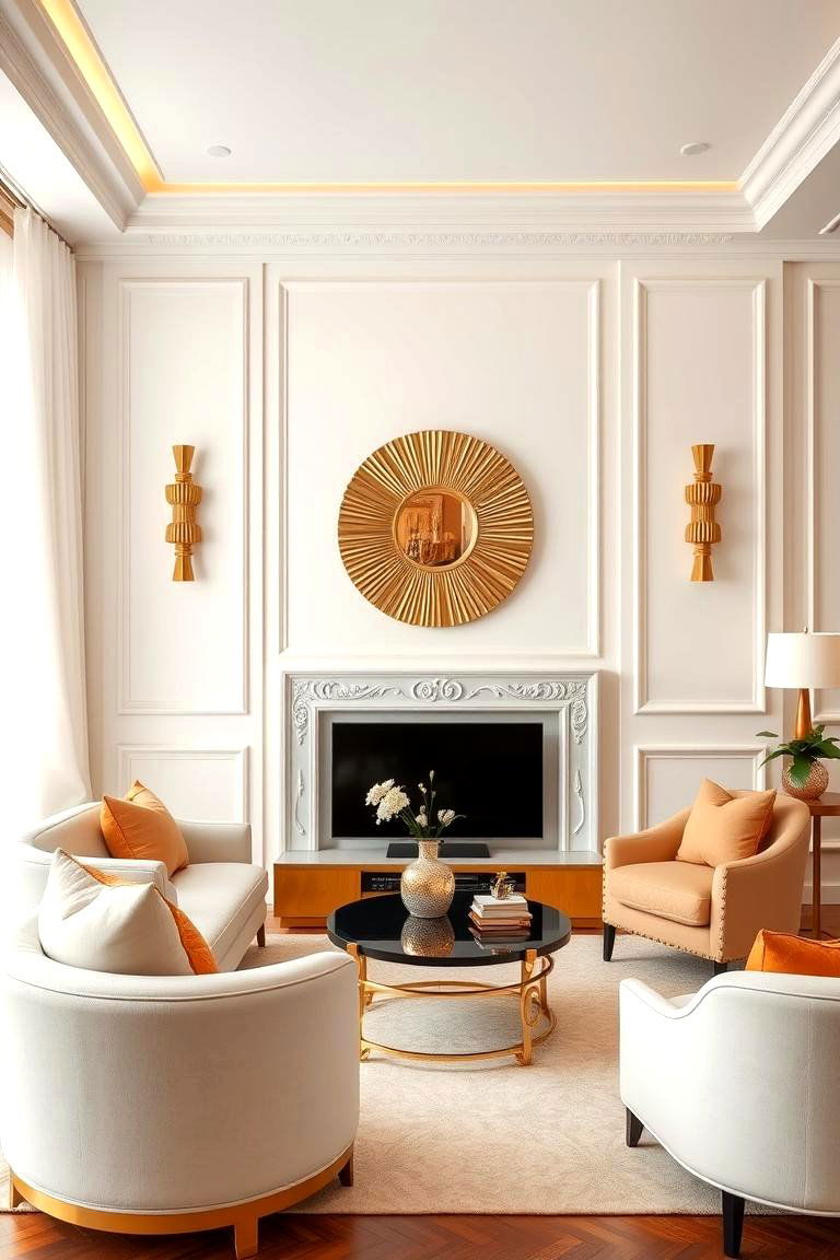 Chic Living with Cream and Gold Balance - 24 Cream and Gold Living Room Ideas