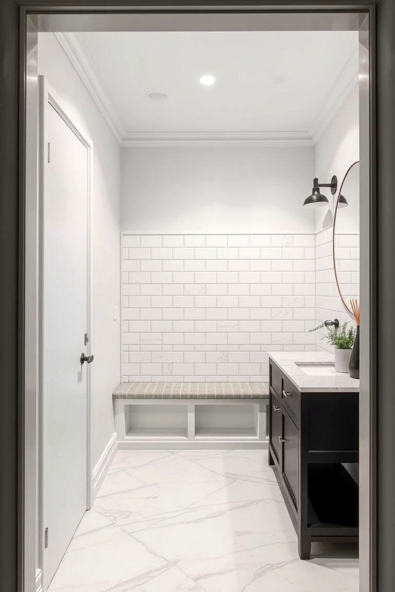 Chic Marble Subway Tile - 24 Mudroom Floor Ideas