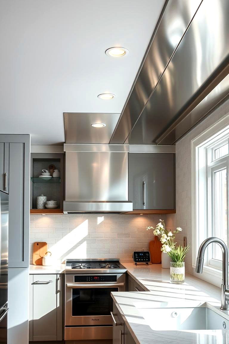 Chic Metallic Trim Soffit - 24 Kitchen Soffit Ideas