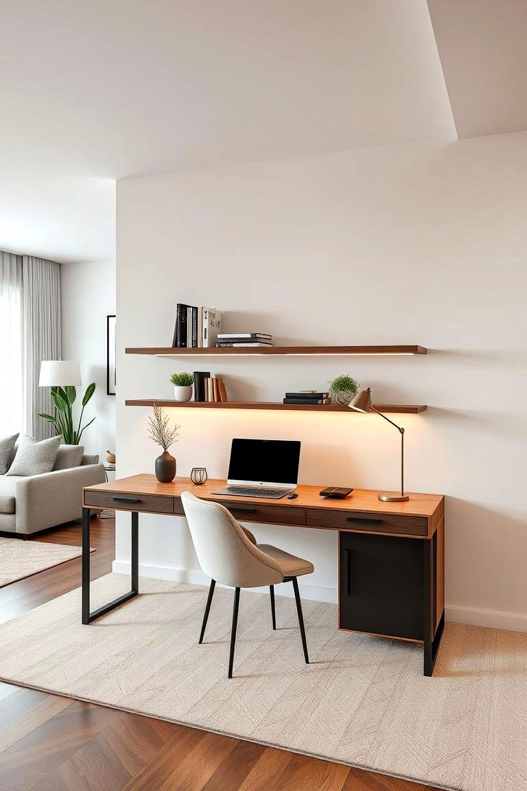 Chic Minimalist with Open Shelving - 24 Desk in Living Room Ideas