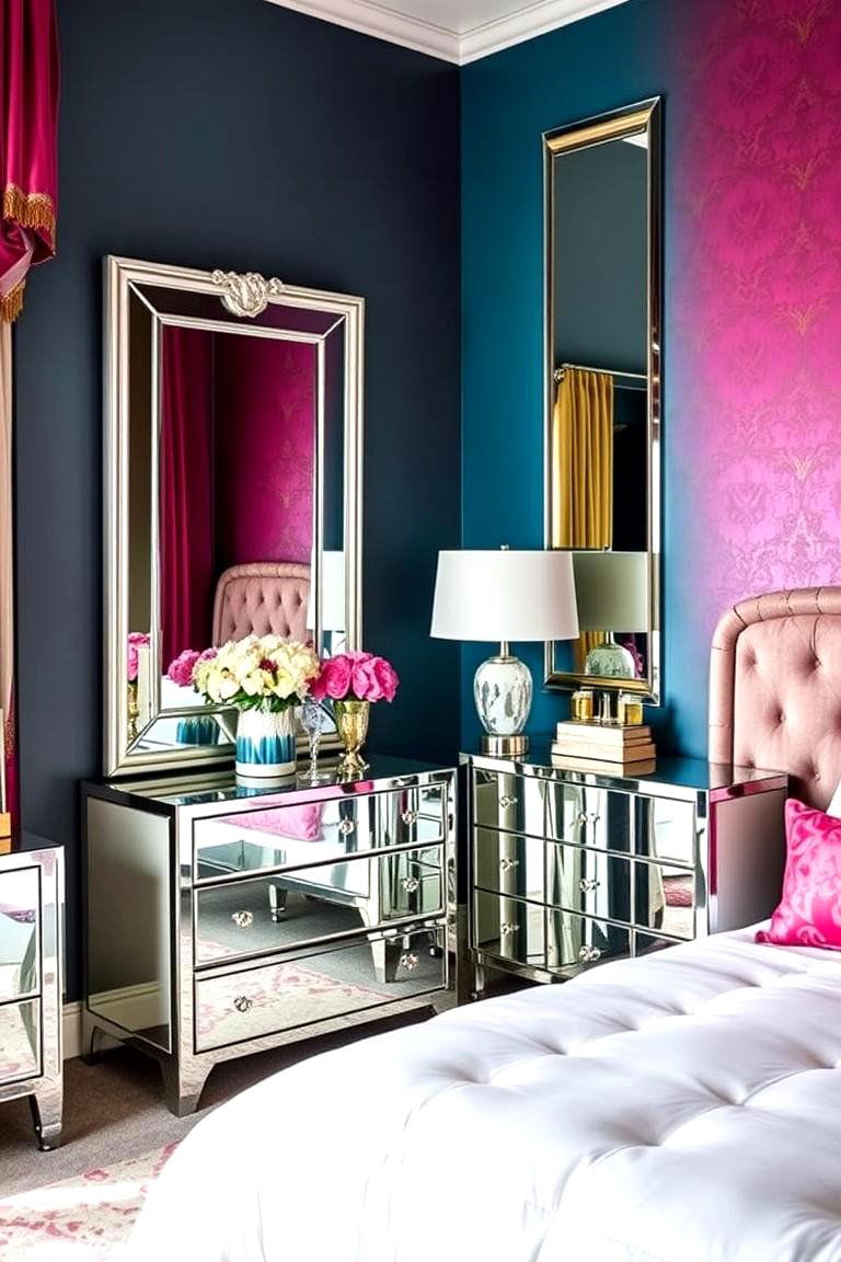 Chic Mirrored Accents - 24 Glam Bedroom Ideas