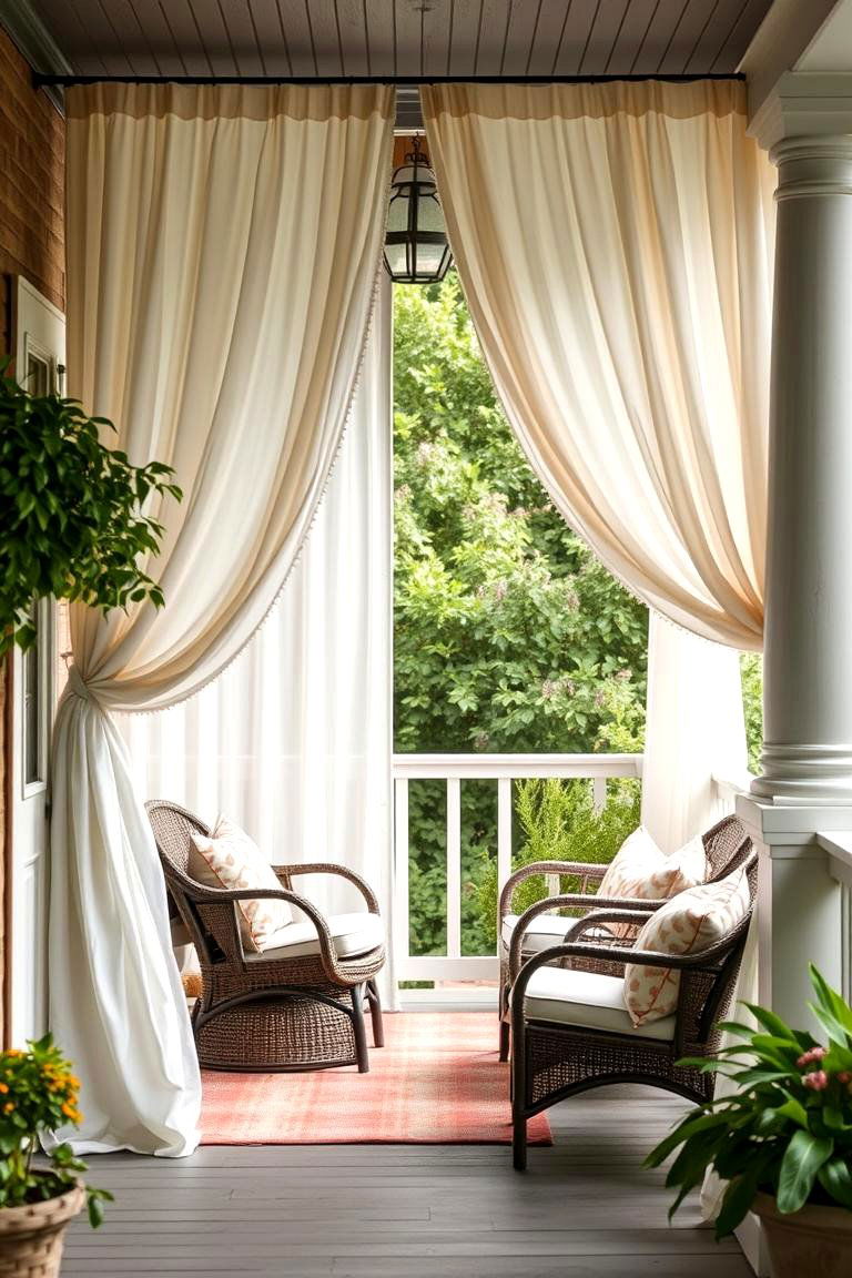 Chic Outdoor Curtains - 24 Raised Ranch Front Porch Ideas