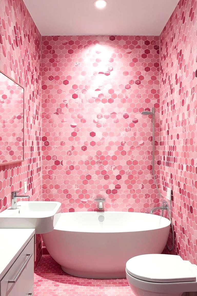 Chic Pink Mosaic - 24 Pink Tile Bathroom Ideas