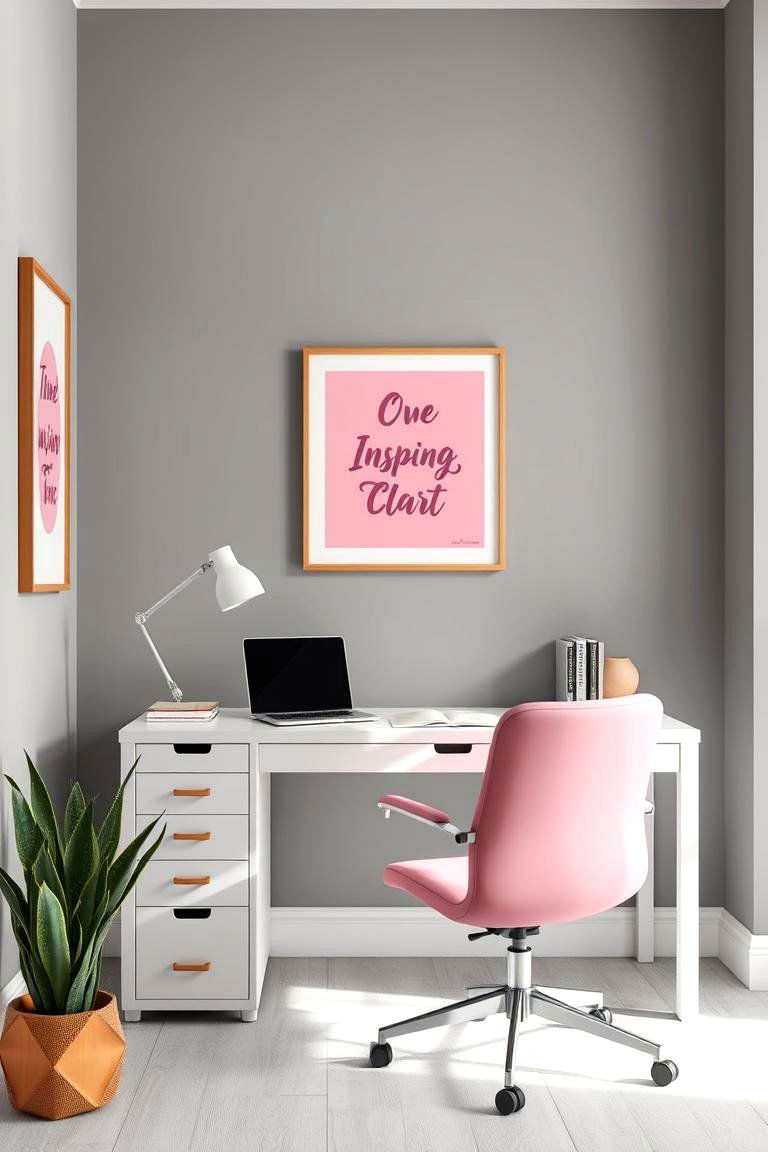 Chic Pink and Grey Home Office - 24 Pink Room Ideas