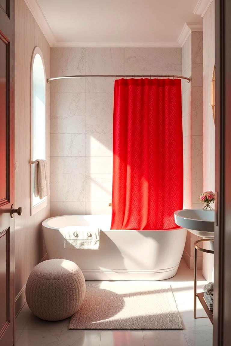 Chic Red Shower Curtains - 24 Red Bathroom Ideas