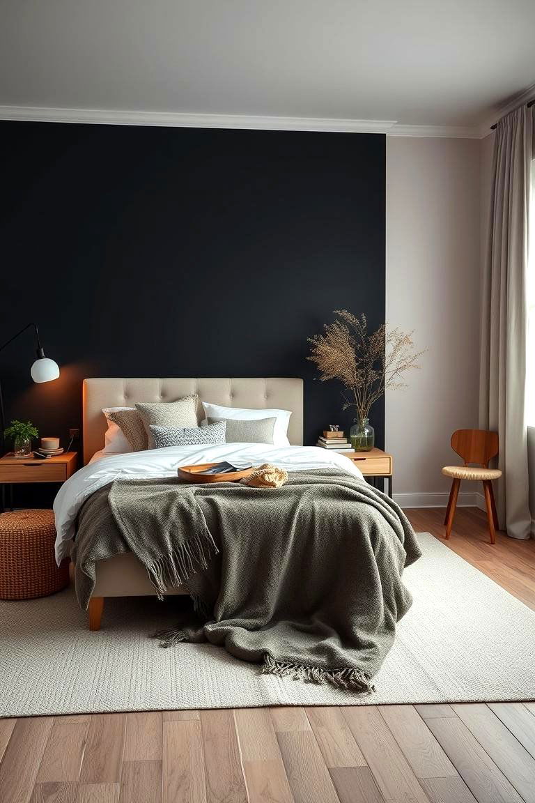 Chic Scandinavian Fusion - 24 Black Accent Wall Bedroom Ideas