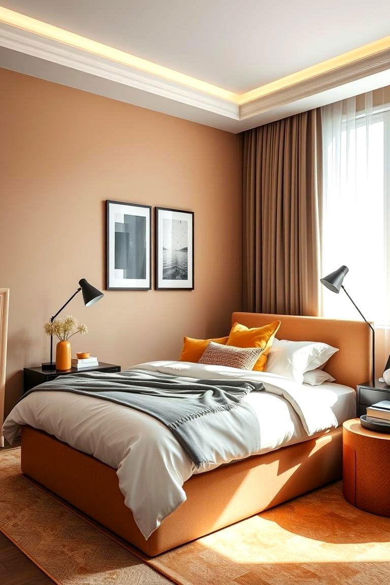 Chic Tan with Bold Contrasts - 24 Tan Bedroom Ideas