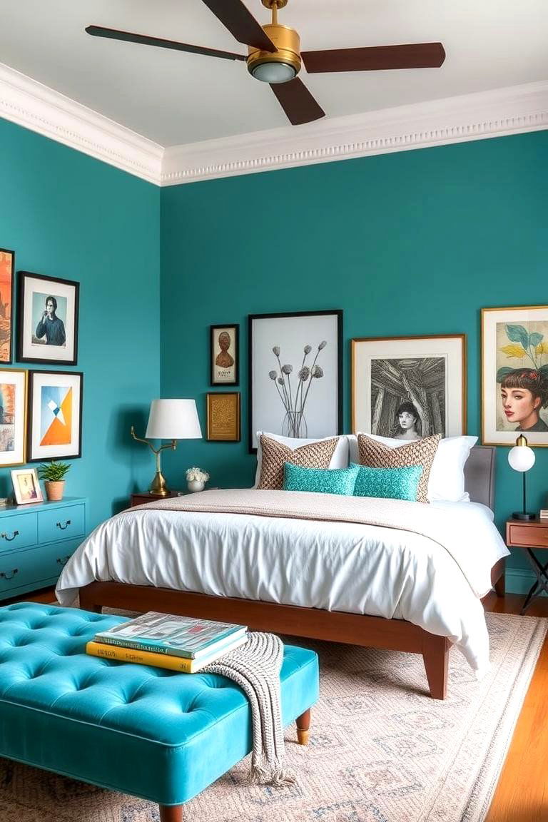 Chic Turquoise Art Gallery - 24 Turquoise Bedroom Ideas