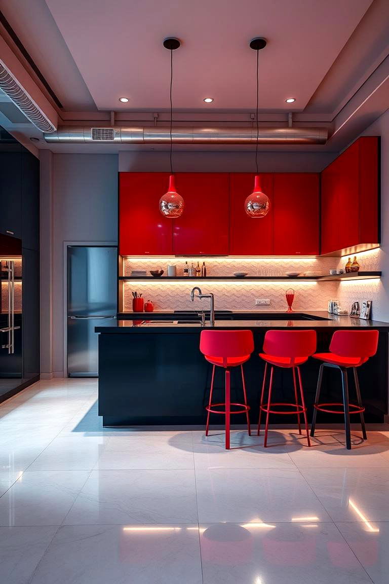 Chic Urban Kitchen Island - 24 red and black kitchen ideas