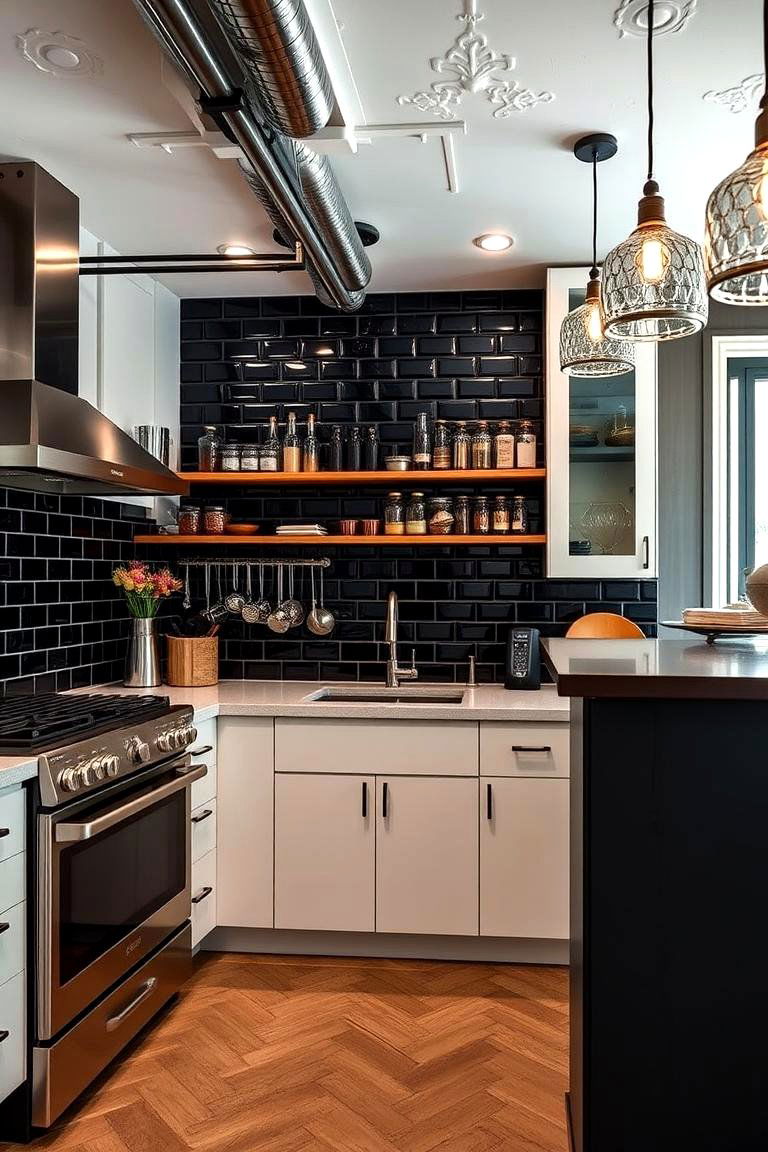 Chic Urban Kitchen With Black Backsplash - 24 Kitchen With Black Backsplash