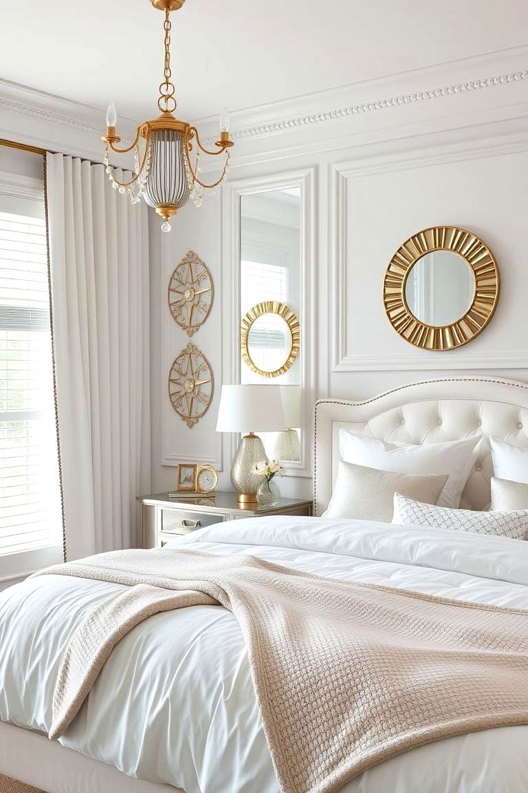 Chic White with Metallic Accents - 24 White Bedroom Ideas