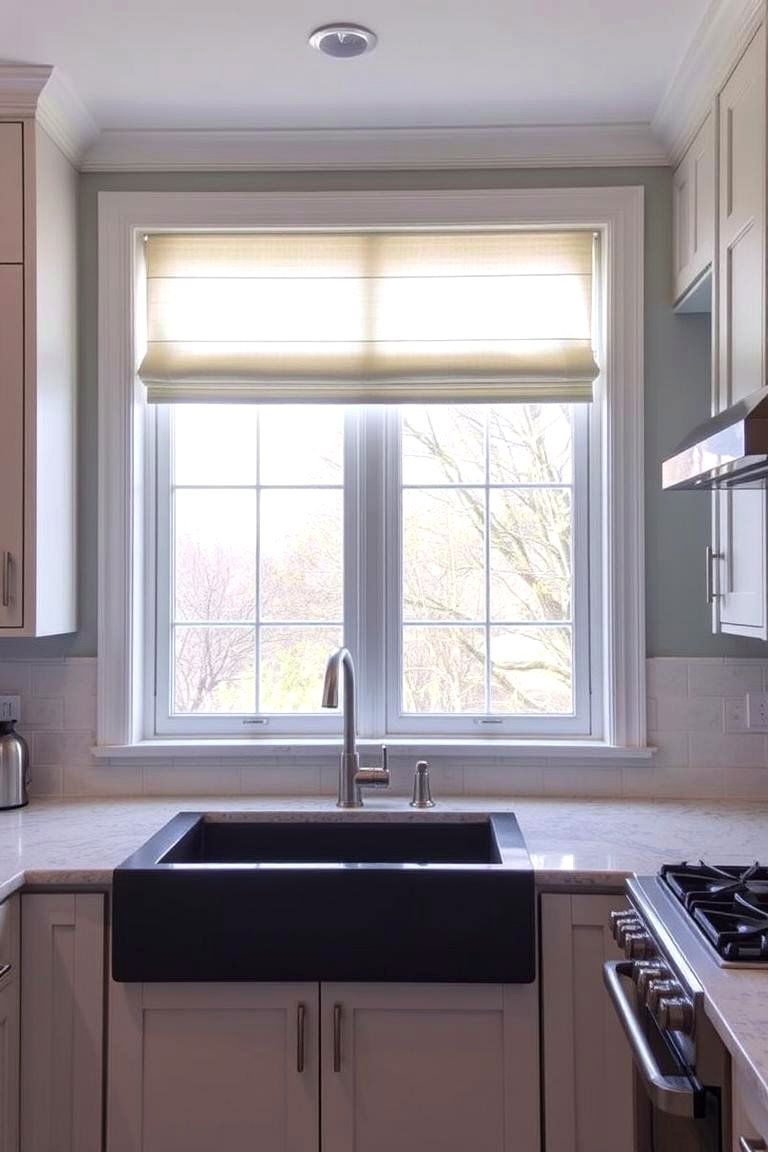 Chic Window Treatments - 24 Small Kitchen with Black Appliances Ideas