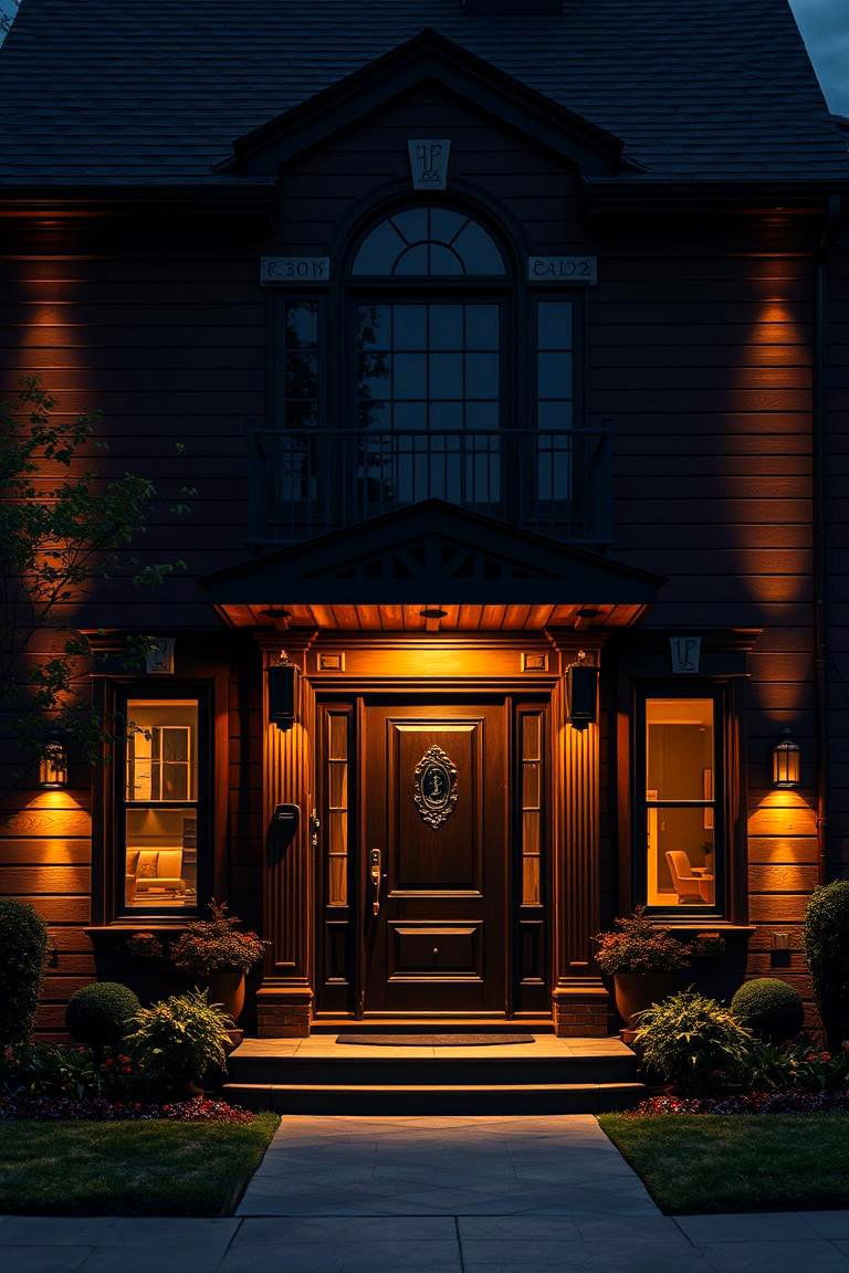 Chocolate Brown with Creative Lighting - 24 Chocolate Brown House Exterior Design Ideas