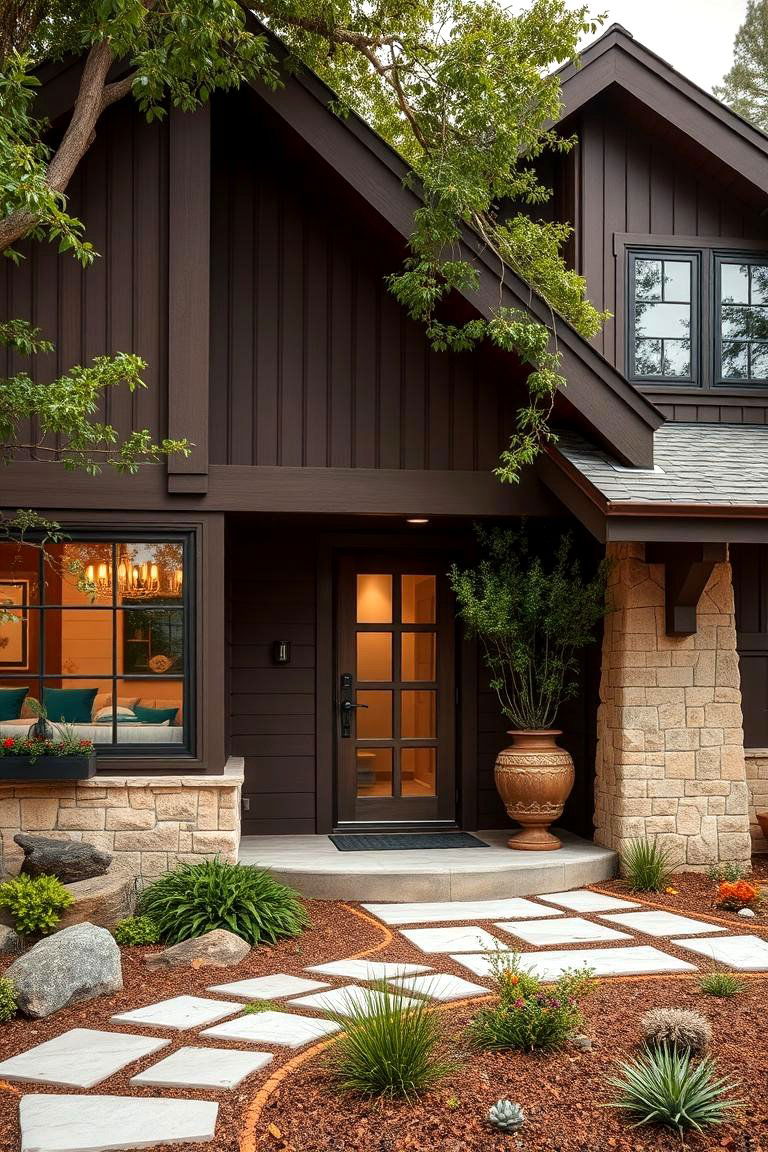 Chocolate Brown with Earthy Elements - 24 Chocolate Brown House Exterior Design Ideas