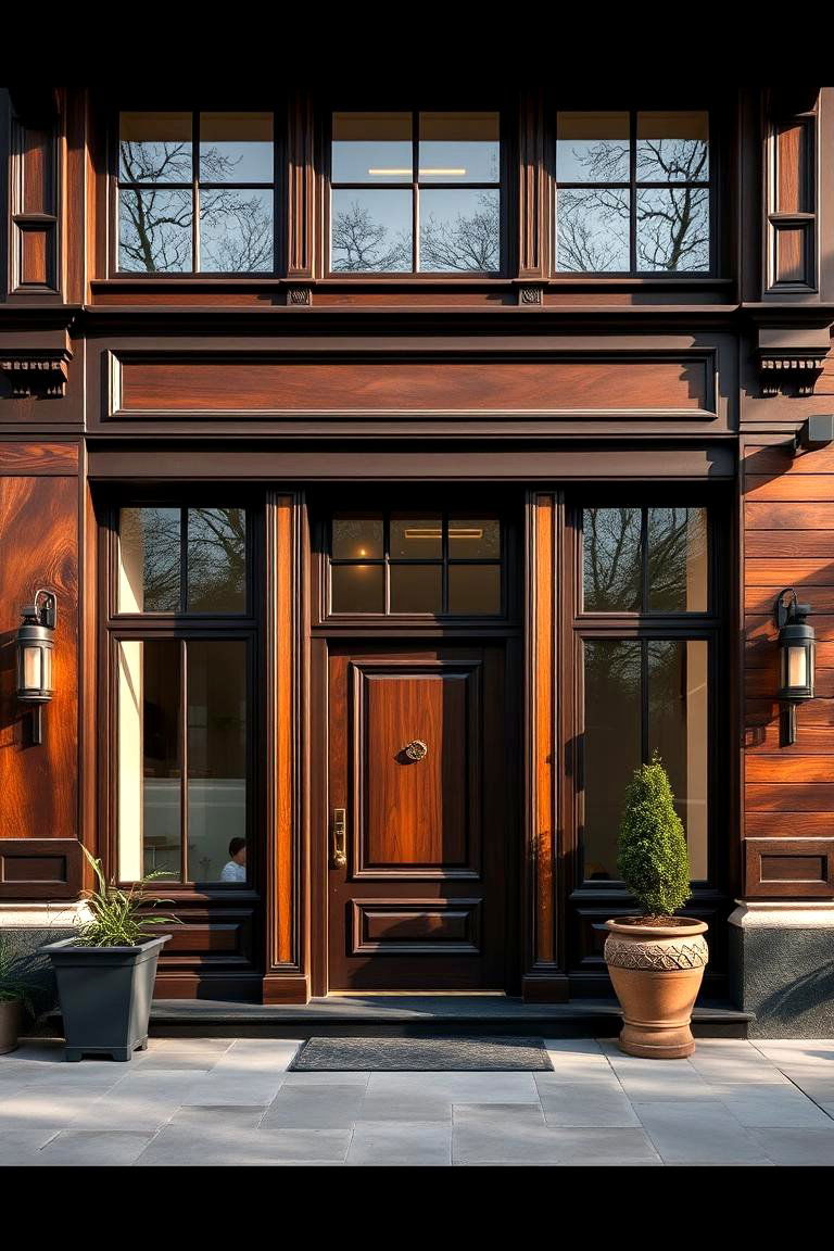 Chocolate Brown with Warm Wood Detailing - 24 Chocolate Brown House Exterior Design Ideas