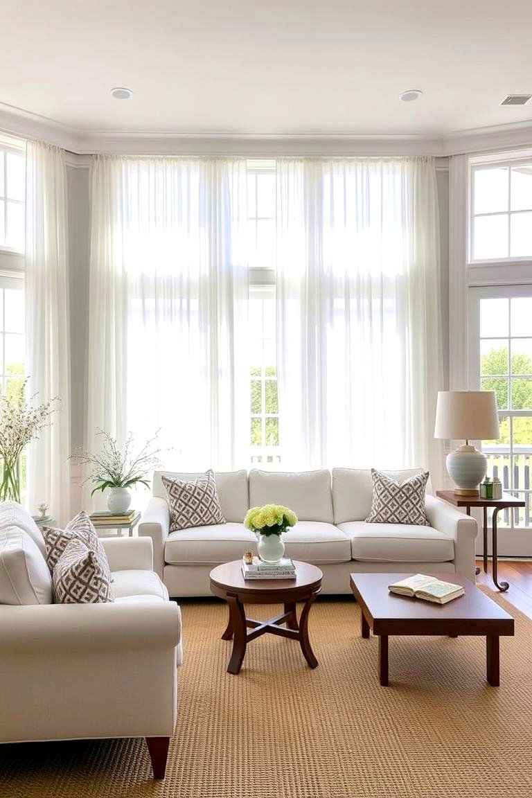 Choose Light and Airy Window Treatments - 24 Hamptons Living Room Ideas