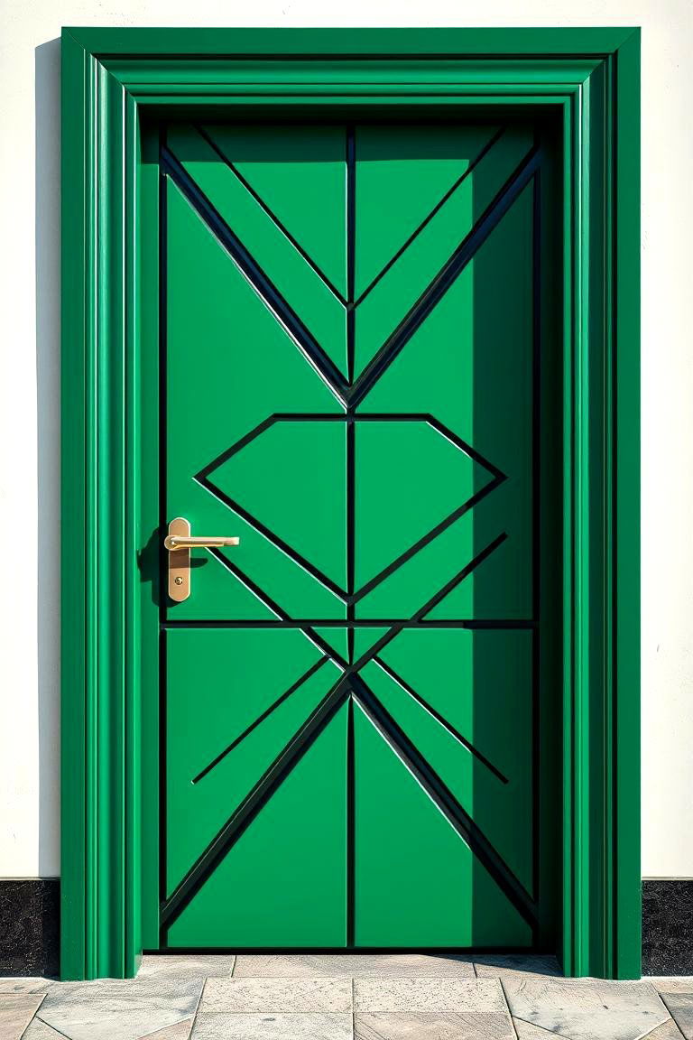 Choose a Bold Design with Geometric Patterns - 24 Emerald Green Front Door Ideas