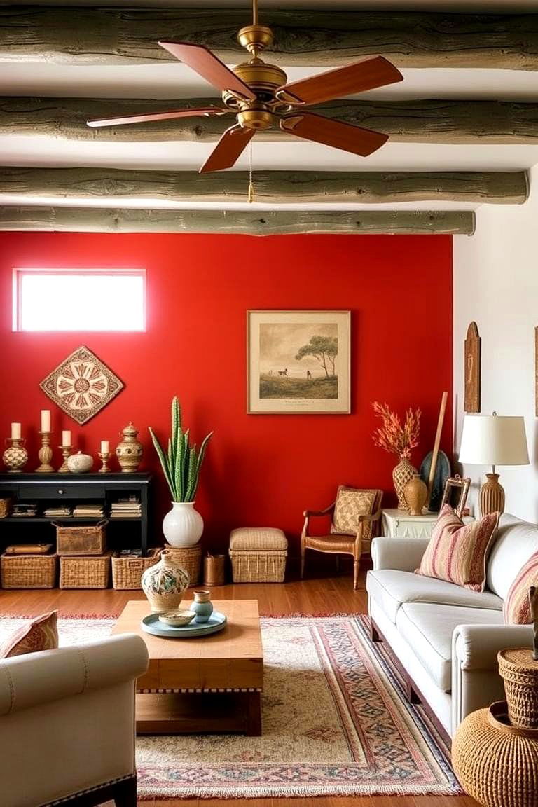 Choose a Colorful Accent Wall - 24 Southwestern Living Room Ideas