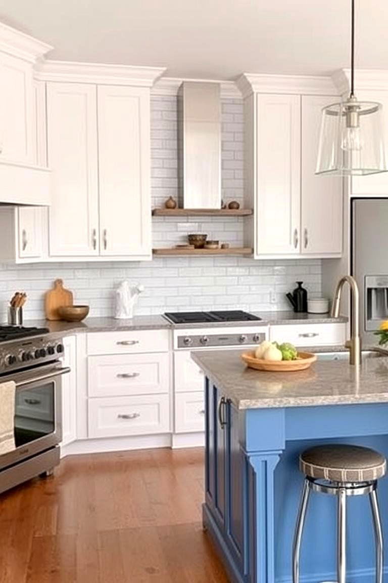 Choosing the Right Blue for Your Style - 24 White Kitchen Cabinets With Blue Island