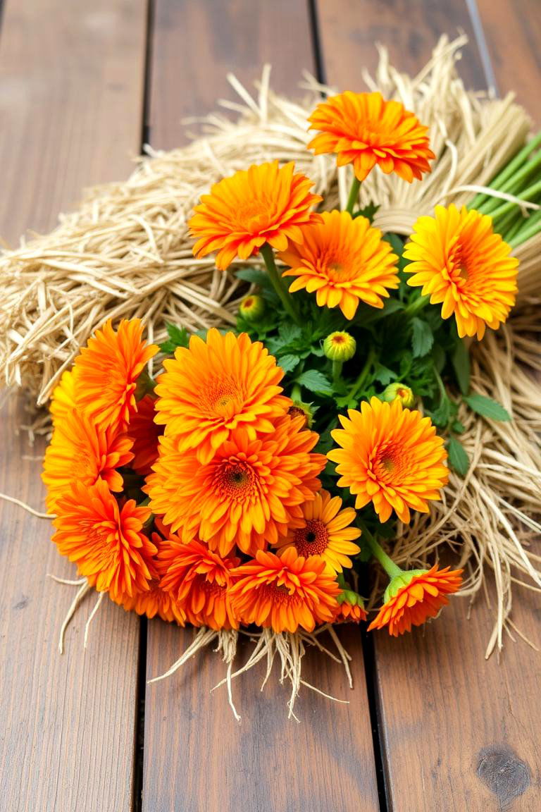 Chrysanthemums and Hay Planter - 24 Fall Planter Ideas