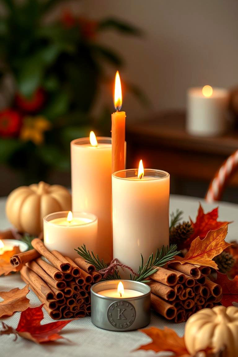 Cinnamon Stick Candle Decor - 24 Fall Table Decor Ideas